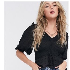 Topshop Shirred Prairie Swiss Dot Blouse